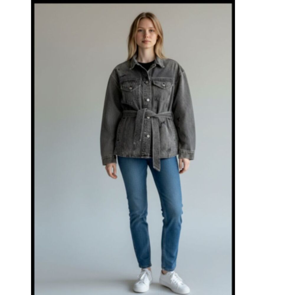 Citizens of Humanity Dolly Jacket Small Belt Pockets Distressed Charcoal Sample